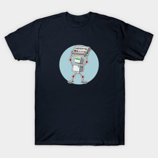 Robot Holding Drum Machine Blue T-Shirt